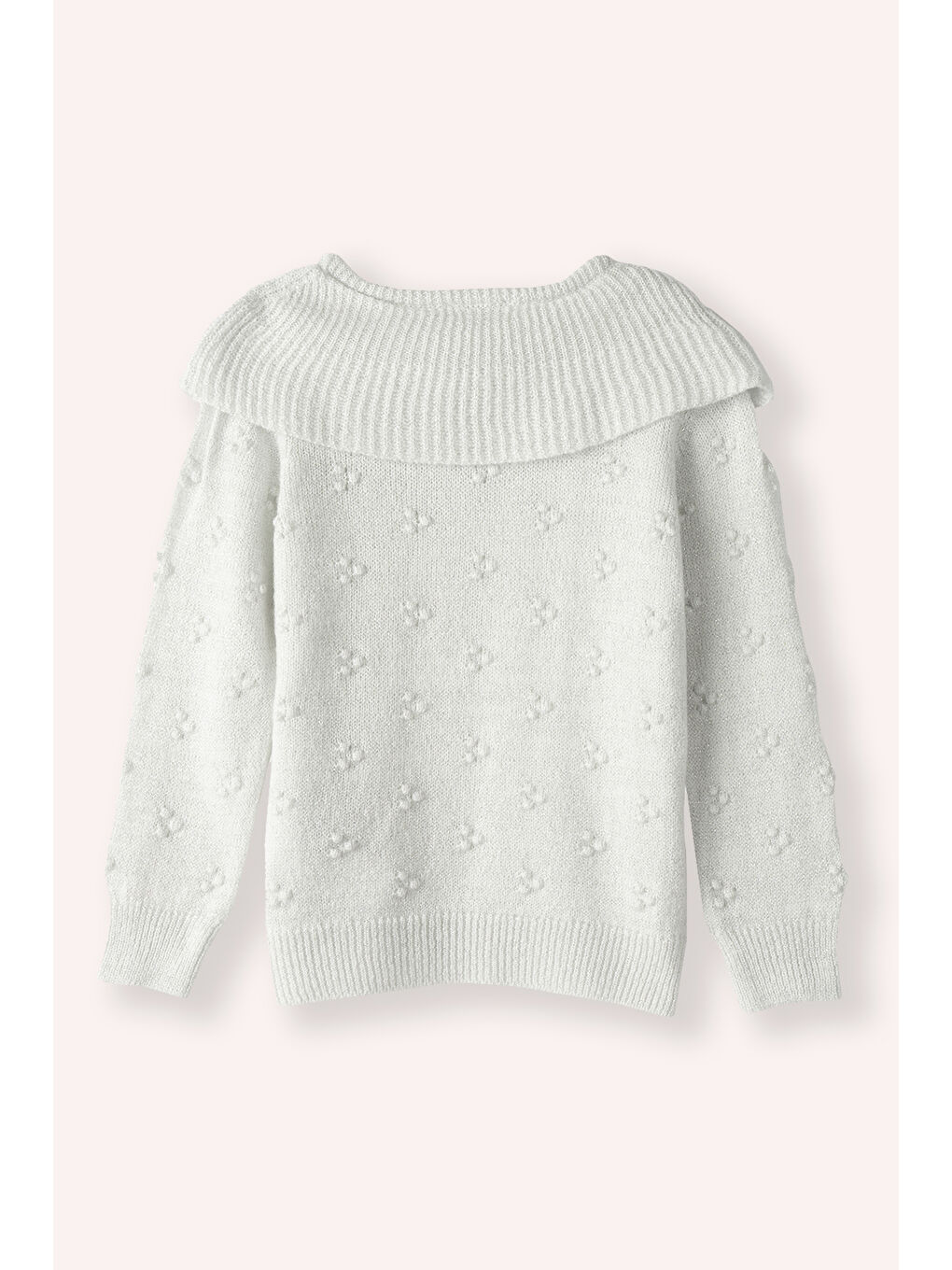 Bej Kız Çocuk Dokulu Triko Kazak-3