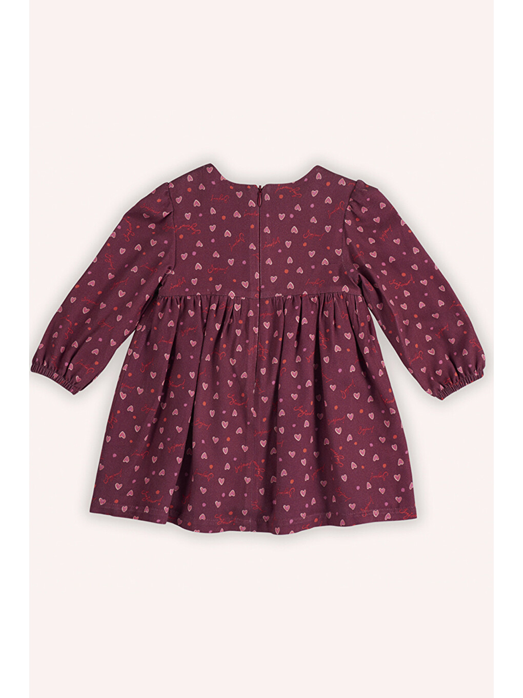 Bordo Kız Çocuk Kalp Desenli Elbise-1