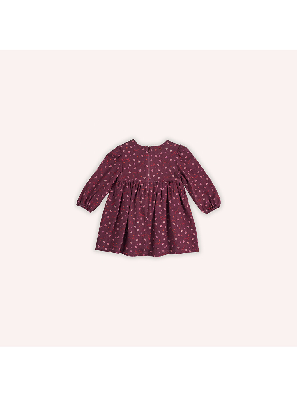 Bordo Kız Çocuk Kalp Desenli Elbise-2