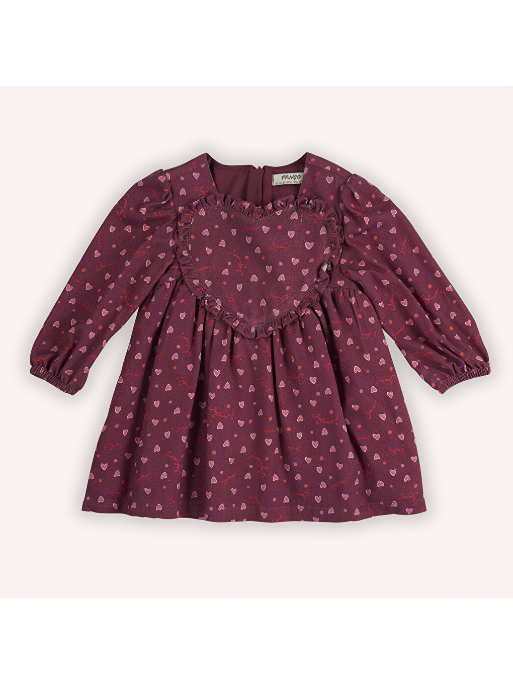 Bordo Kız Çocuk Kalp Desenli Elbise-3