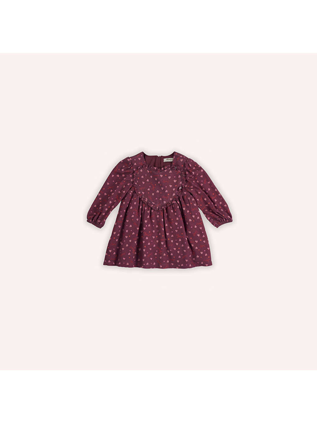Bordo Kız Çocuk Kalp Desenli Elbise-4