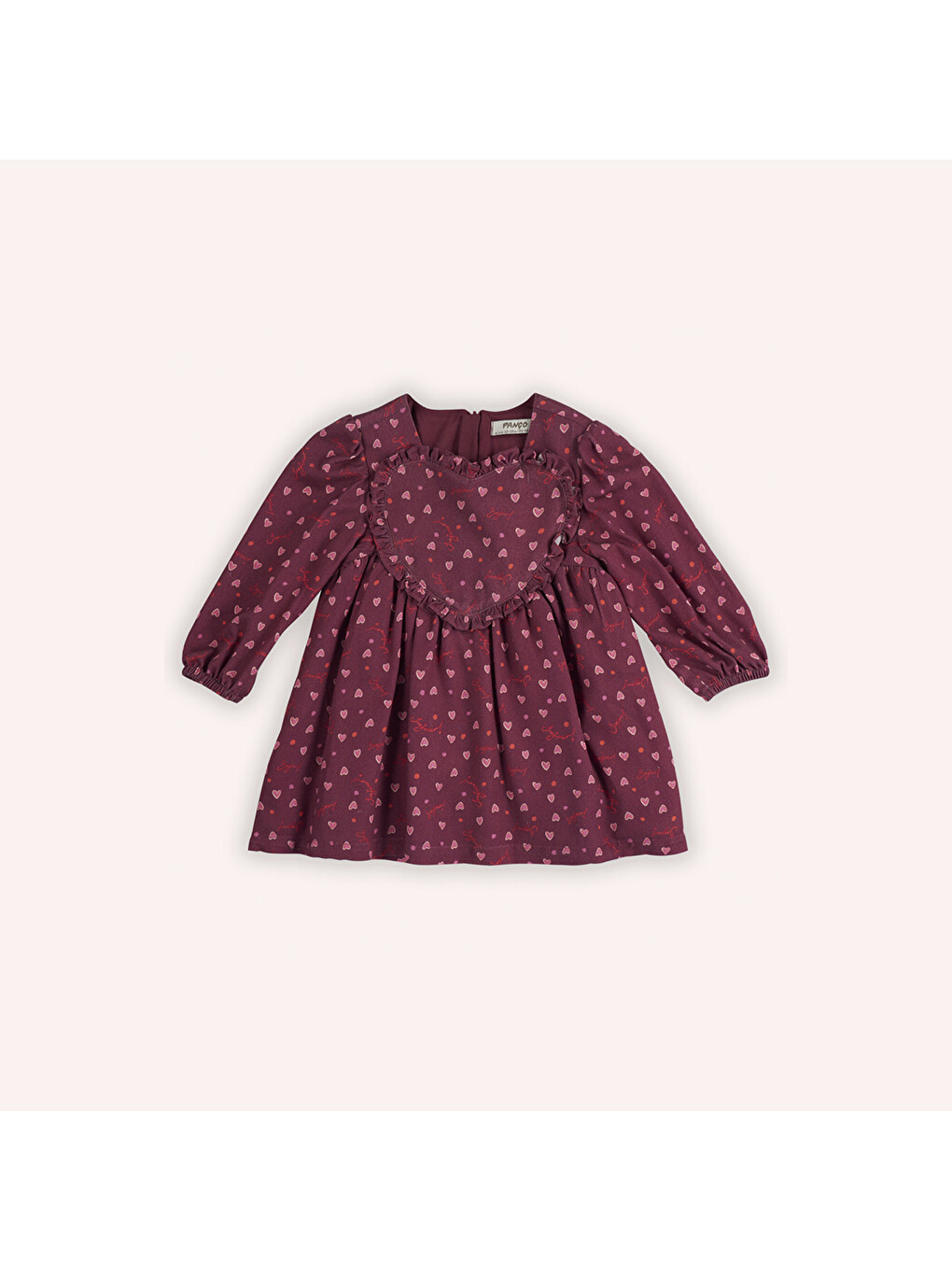 Bordo Kız Çocuk Kalp Desenli Elbise-5