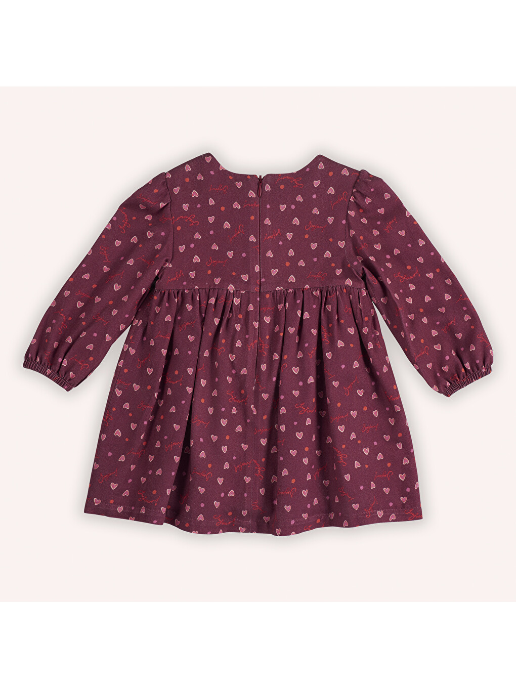Bordo Kız Çocuk Kalp Desenli Elbise-6
