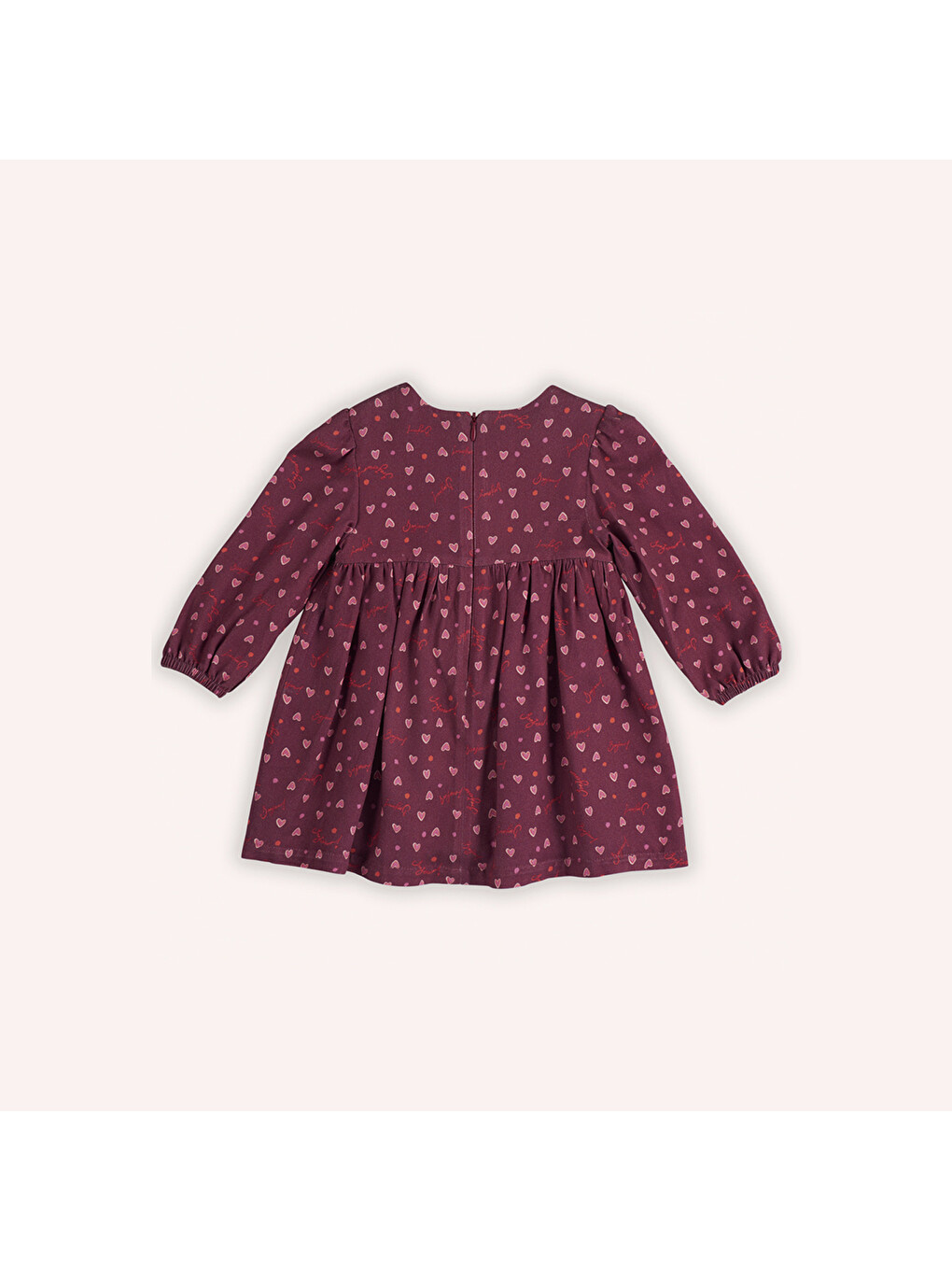 Bordo Kız Çocuk Kalp Desenli Elbise-7