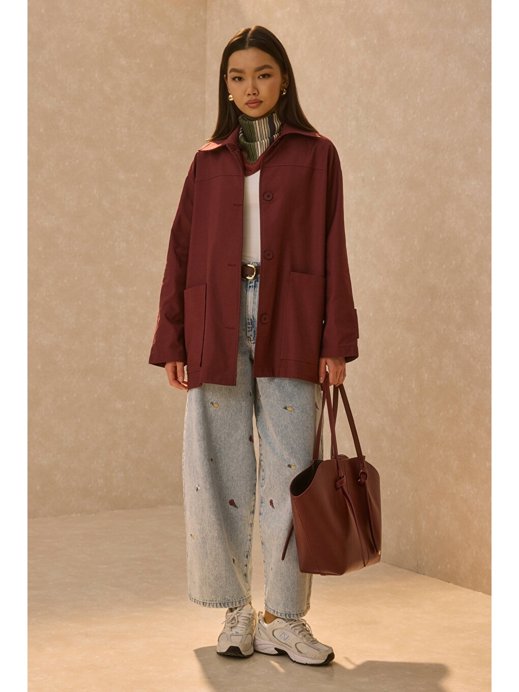 Basic Gabardin Ceket Bordo