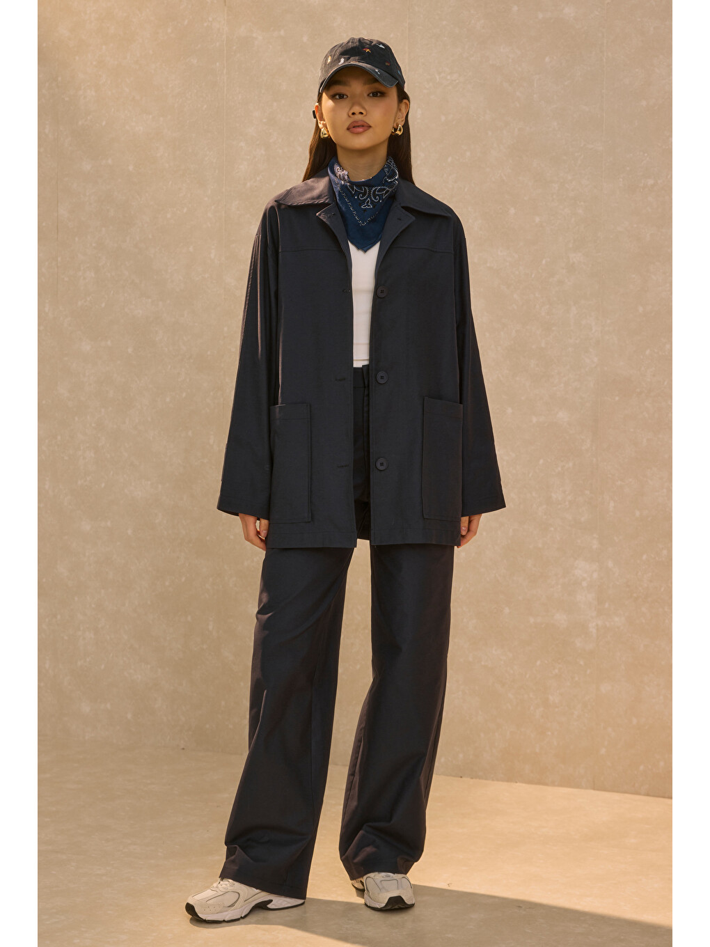Basic Gabardin Ceket Lacivert-4