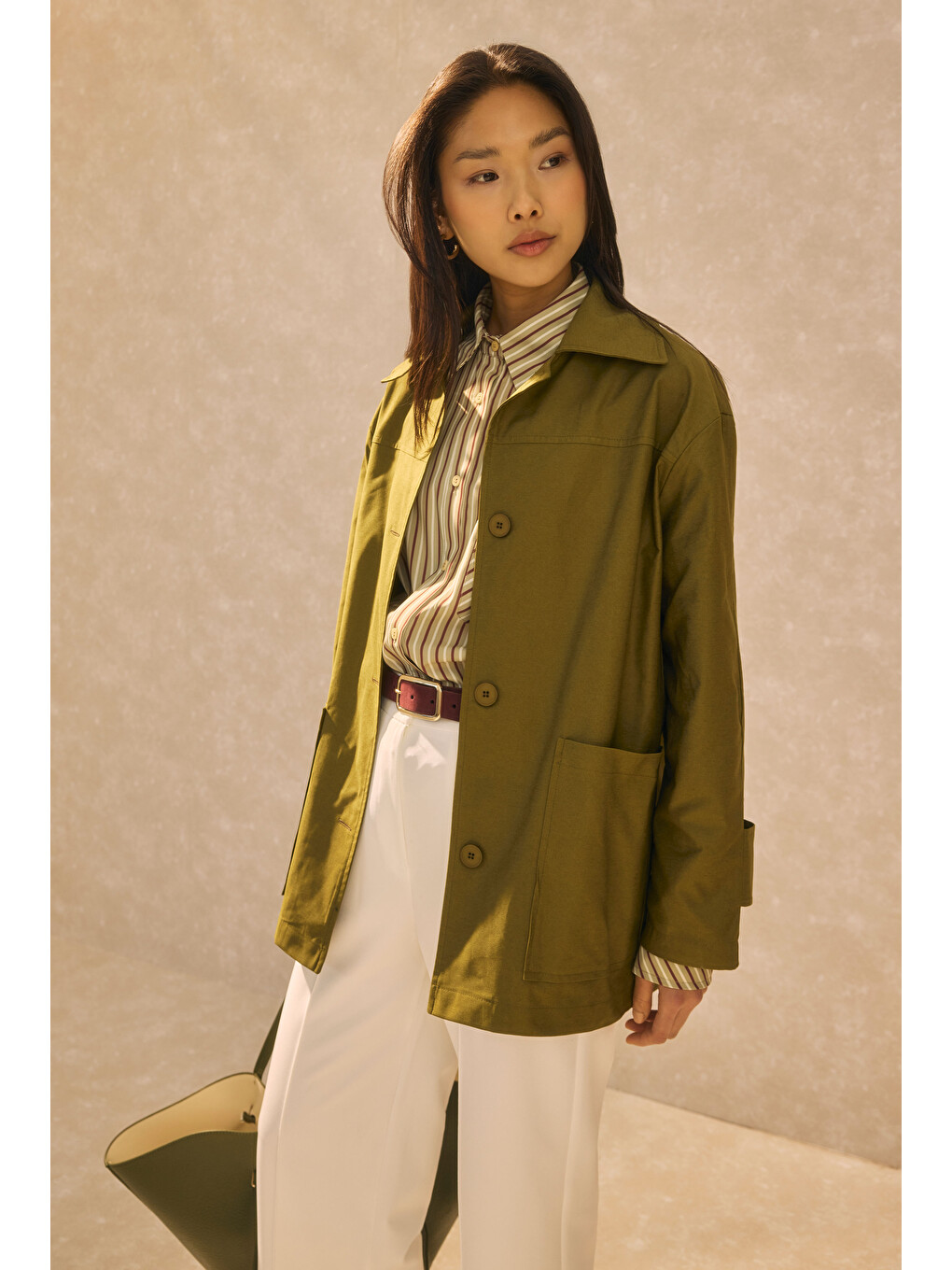Basic Gabardin Ceket Yağ Yeşili