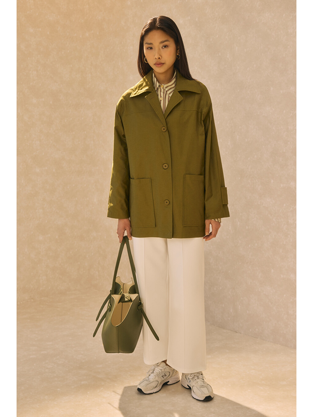 Basic Gabardin Ceket Yağ Yeşili-3