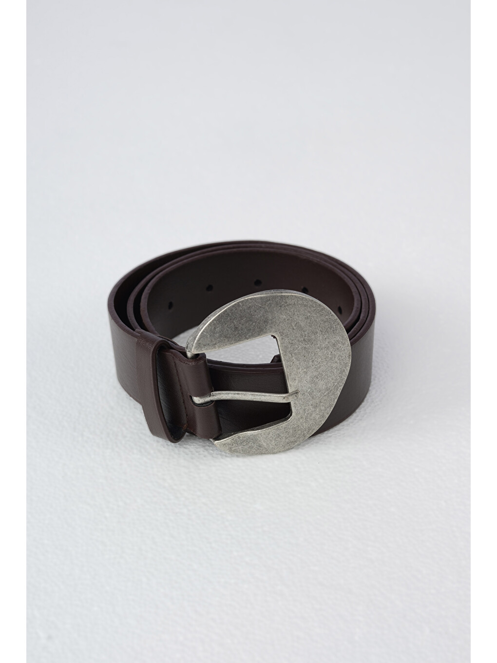 Kahverengi Oval Metal Tokalı Kemer Acı Kahve