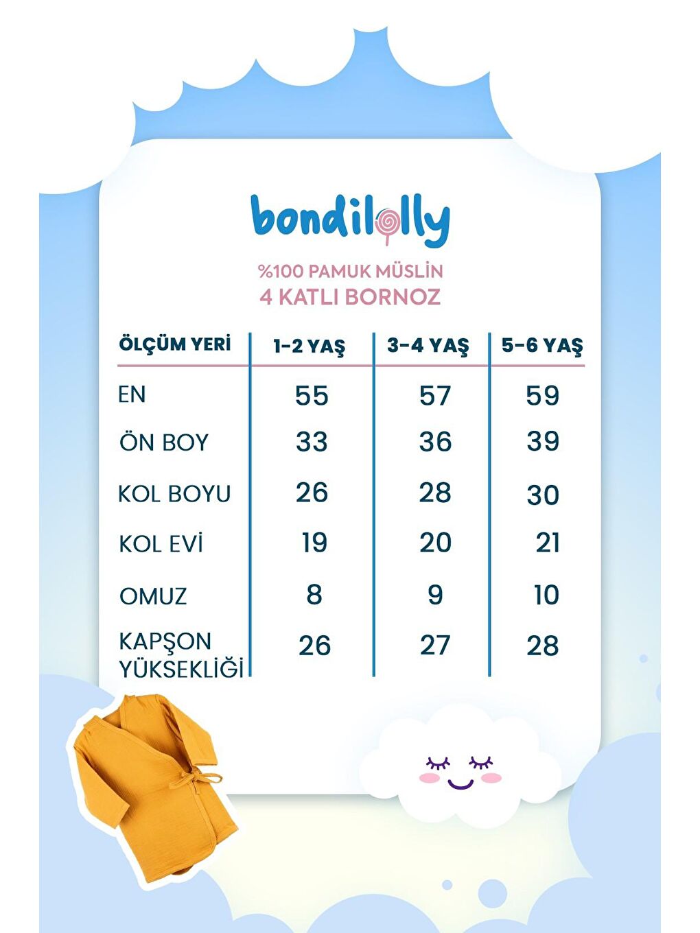 Bondilolly Camel-Bej Müslin Bebek Bornoz Kapüşonlu Belden Bağlamalı CAMEL TEKLI - 3