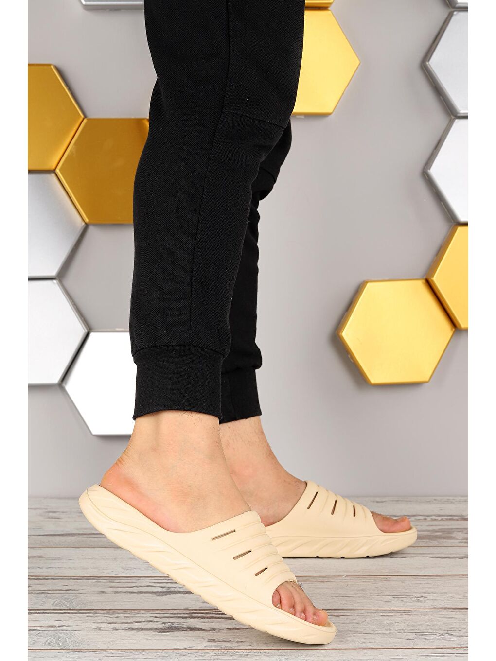 Bej Günlük Eva Plaj Havuz Erkek Terlik Twg 024