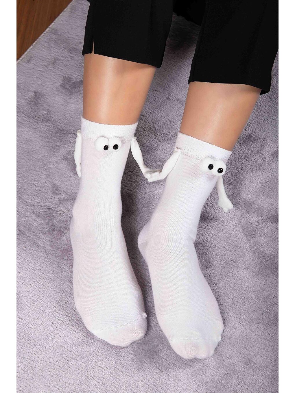 Mıknatıslı Elele Tutuşan 2 Çift Beyaz Beyaz Çorap 2'LI-2
