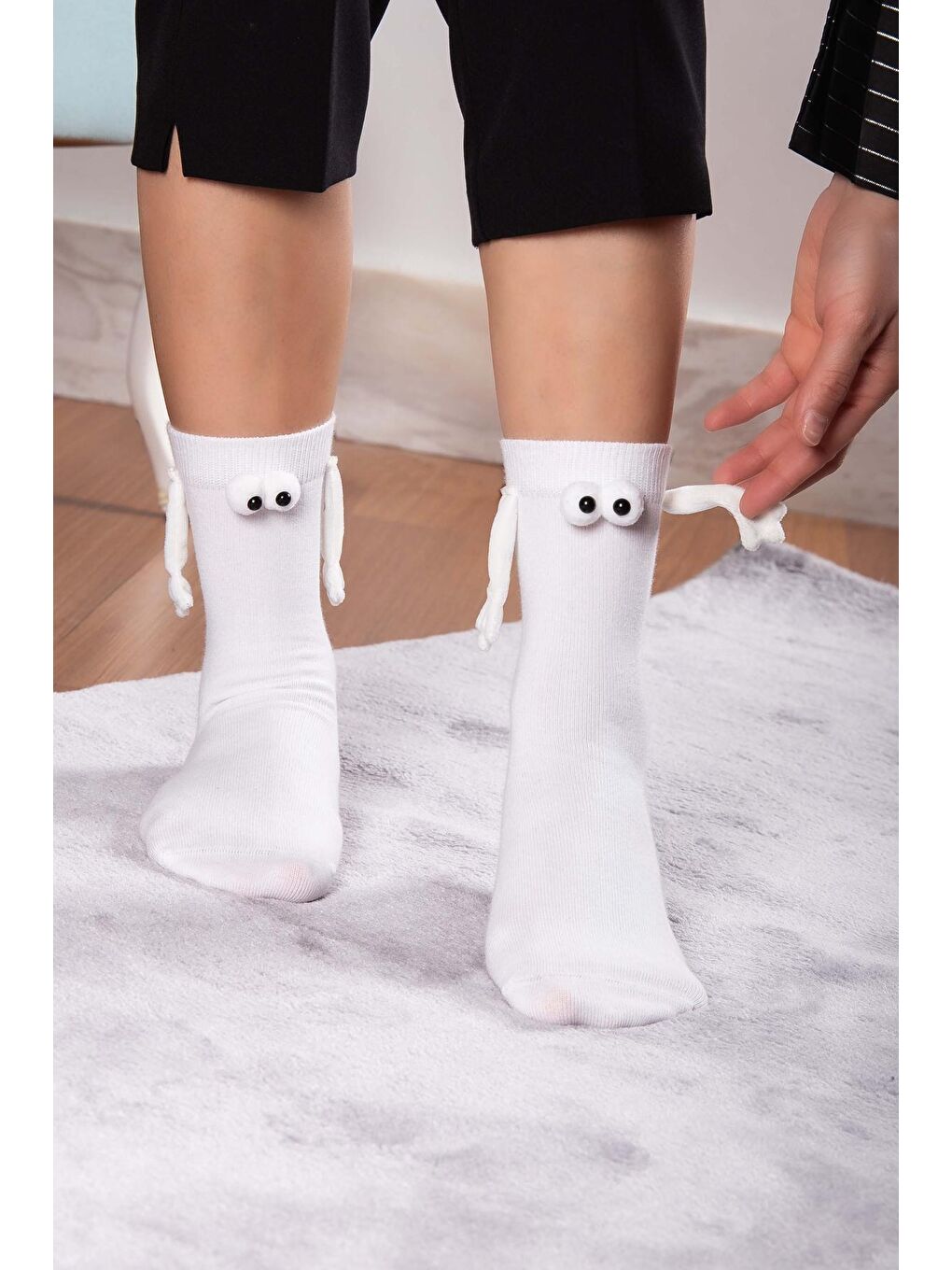 Mıknatıslı Elele Tutuşan 2 Çift Beyaz Beyaz Çorap 2'LI-3