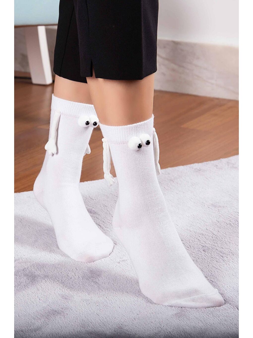 Mıknatıslı Elele Tutuşan 2 Çift Beyaz Beyaz Çorap 2'LI-4
