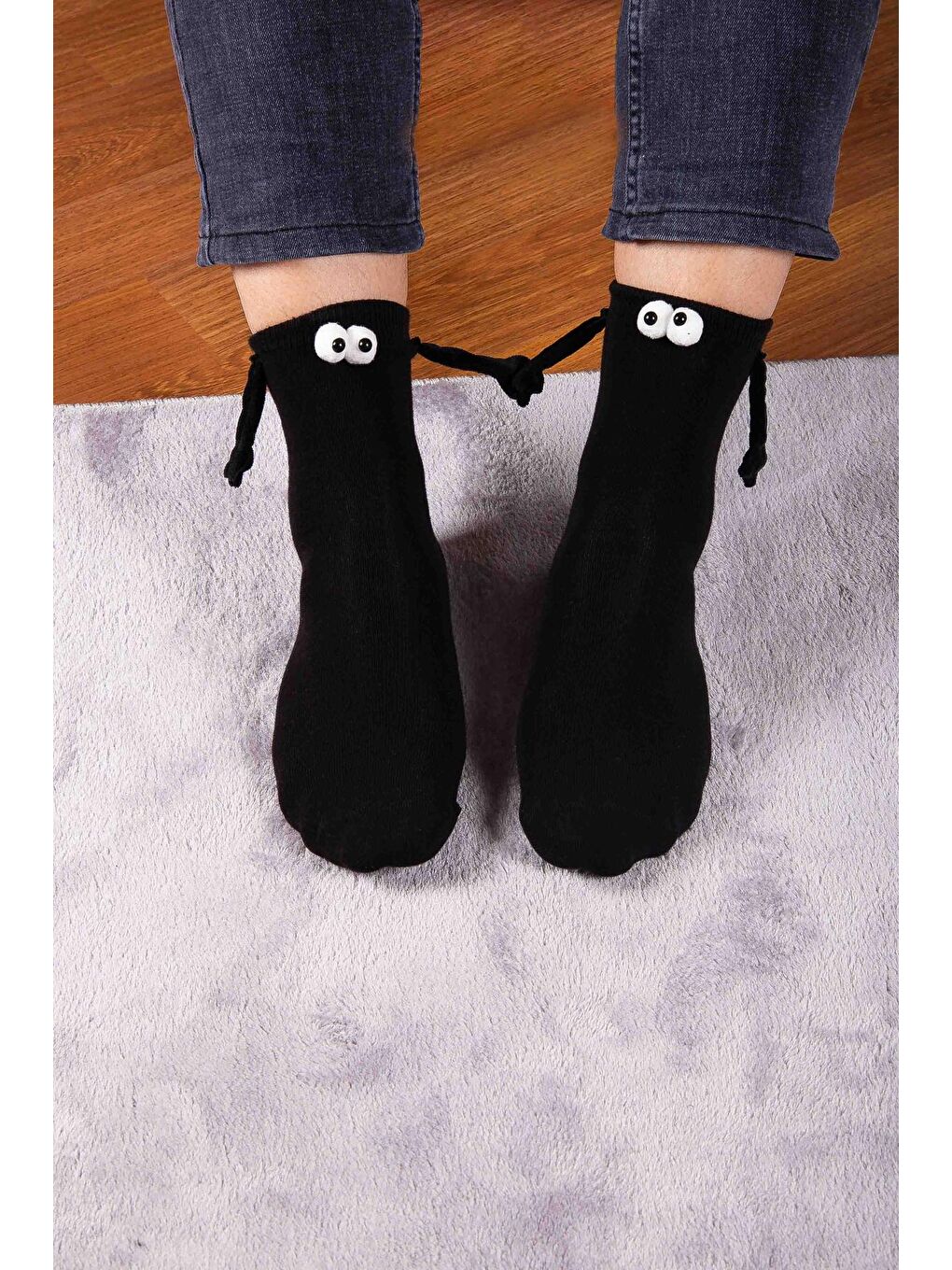 Mıknatıslı Elele Tutuşan 2 Çift Siyah Siyah Çorap 2'LI-2