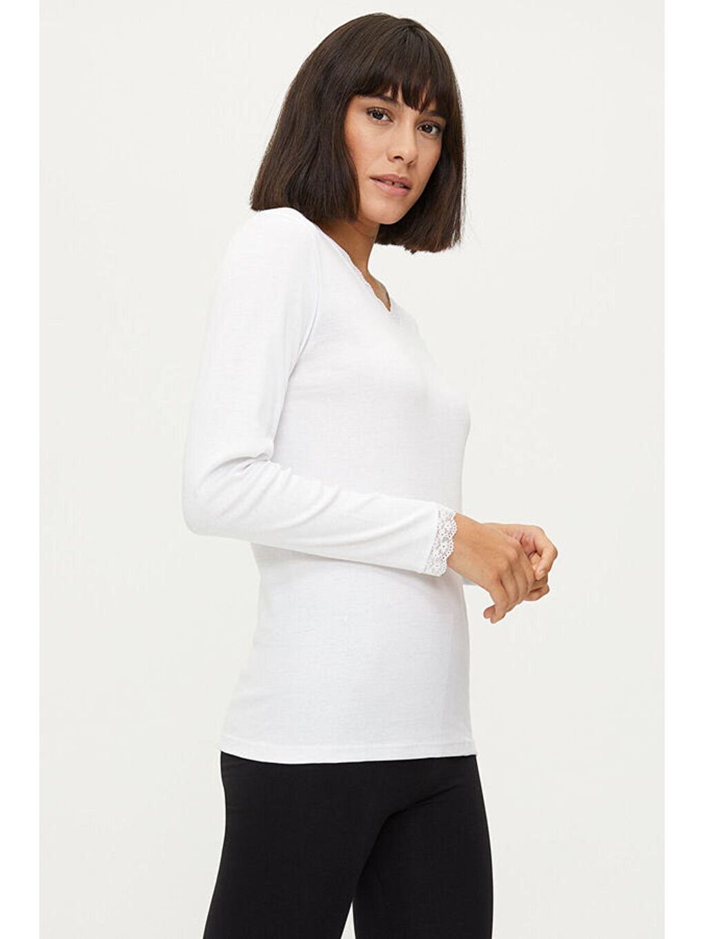 1033 %100 Pamuk Uzun Kollu 2li Beyaz Fanila Tişört 2'LI-1