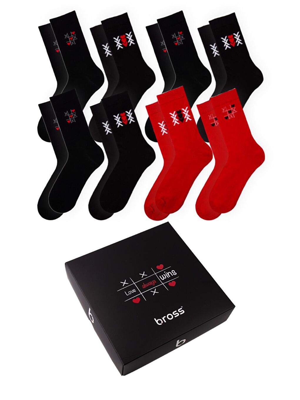 Siyah Sevgililer Günü Kutulu 4 Kadın+4 Erkek Çorap Seti 8Lİ-1