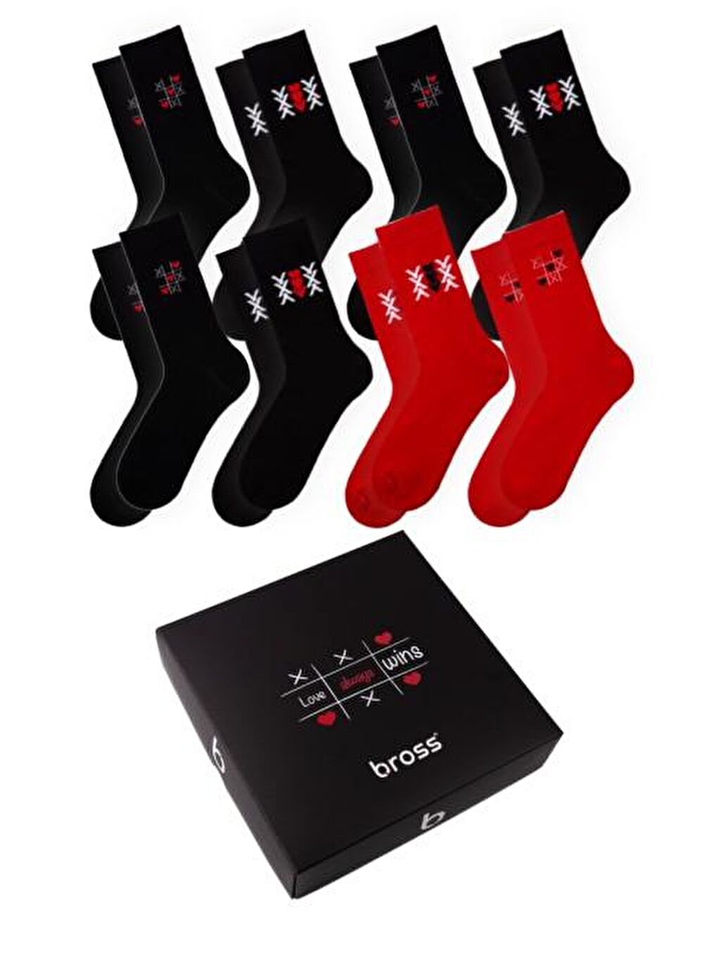 Siyah Sevgililer Günü Kutulu 4 Kadın+4 Erkek Çorap Seti 8Lİ