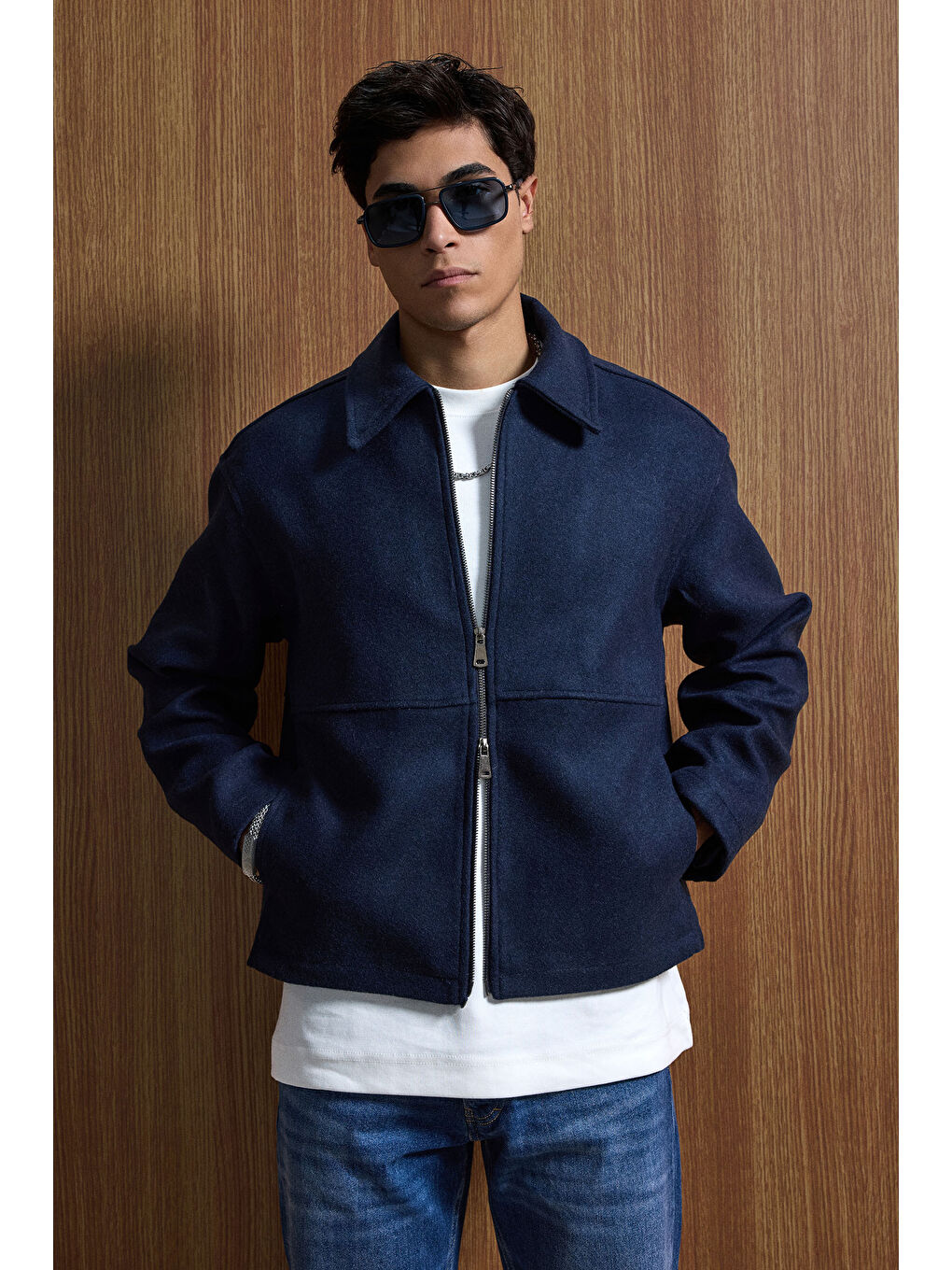 Erkek Relax Fit Premium Kaşe Mont Kaban Lacivert-3