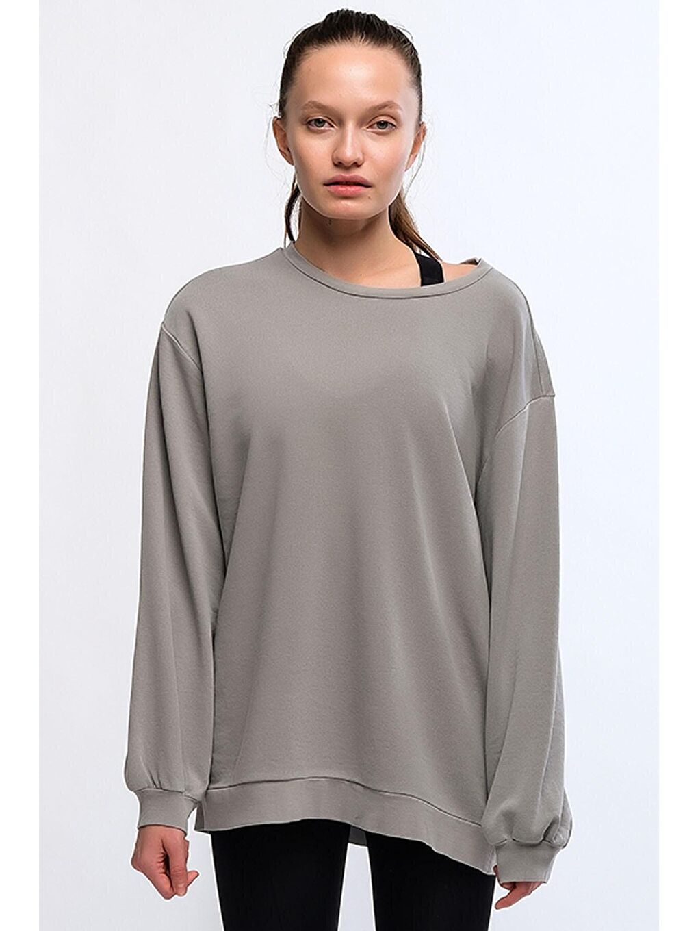 Chandraswear Gri Kadın Mineral Boyalı Organik Pamuklu Oversize Sweatshirt - Paula