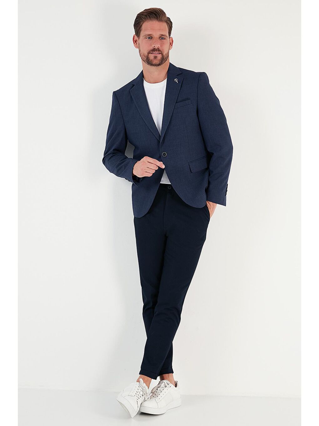 Lacivert Slim Fit 6 Drop Tek Yırtmaçlı Blazer Erkek Ceket NİPOYE-6