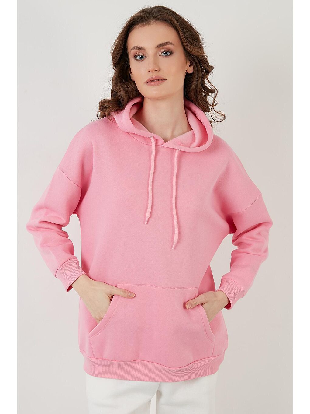 Lela Pembe Regular Fit Pamuklu Kapüşonlu Yaka Şardonlu Kışlık Sweat 5863854 - 1