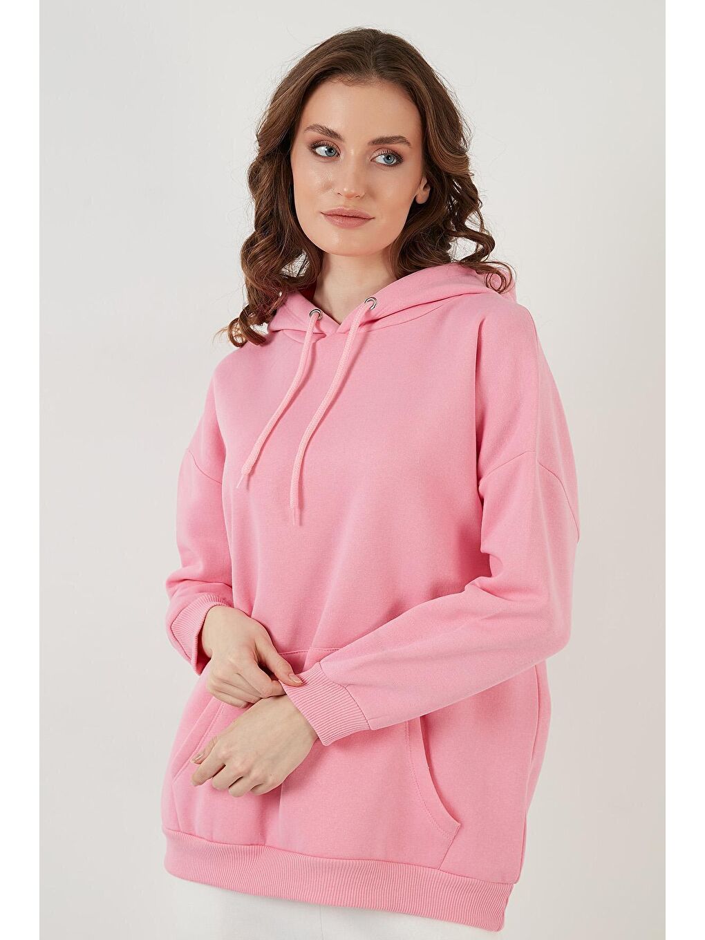 Lela Pembe Regular Fit Pamuklu Kapüşonlu Yaka Şardonlu Kışlık Sweat 5863854 - 2