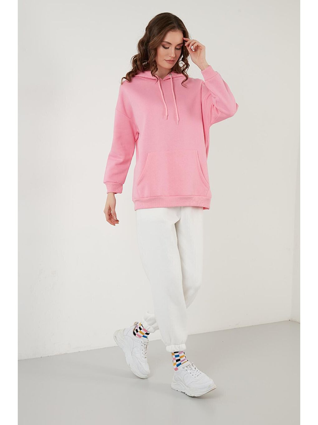 Lela Pembe Regular Fit Pamuklu Kapüşonlu Yaka Şardonlu Kışlık Sweat 5863854 - 3