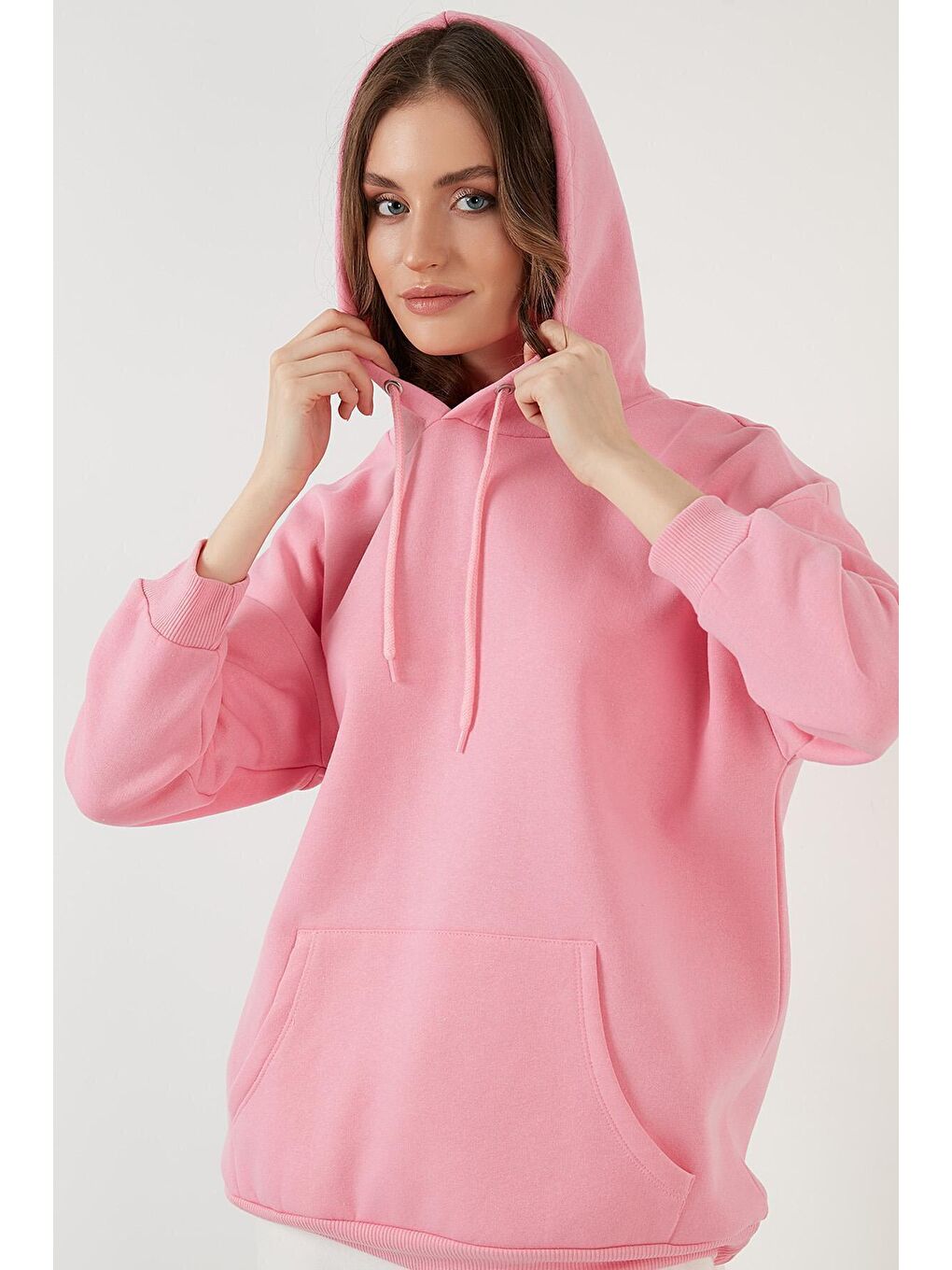 Lela Pembe Regular Fit Pamuklu Kapüşonlu Yaka Şardonlu Kışlık Sweat 5863854 - 4