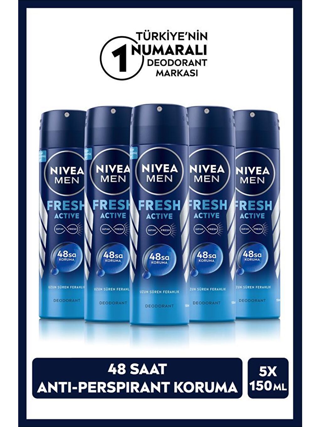 Men Fresh Active Erkek Sprey Deodorant 150 ml X5 Adet, 48 Saat Deodorant Koruması, Çanta Hediye!-3