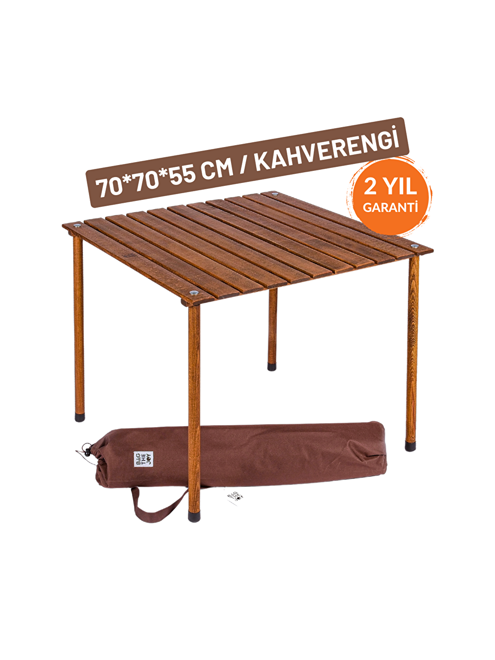 Bag The Joy Kahverengi 70*70*55cm Ahşap Katlanır Kamp Masası - Kahverengi