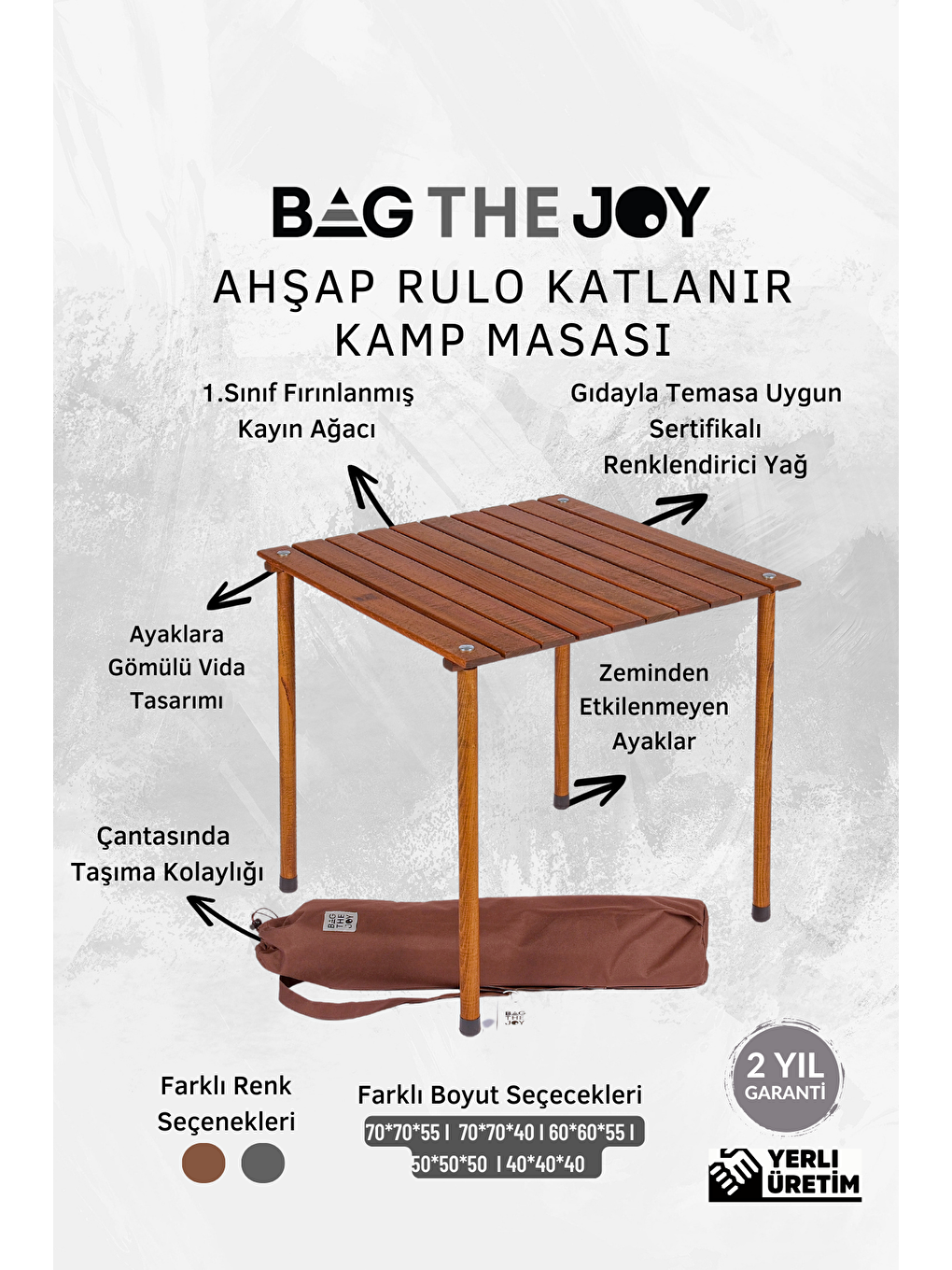 Bag The Joy 60*60*55cm Ahşap Katlanır Kamp Masası - Kahverengi - 4