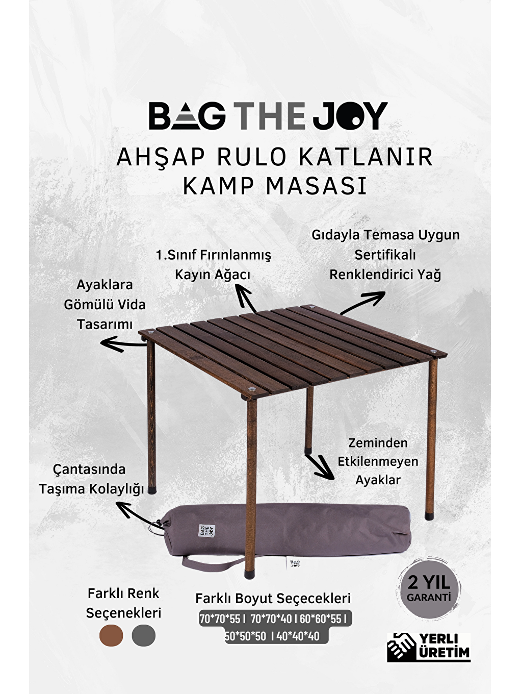 Bag The Joy 70*70*55cm Ahşap Katlanır Kamp Masası - Antrasit - 5