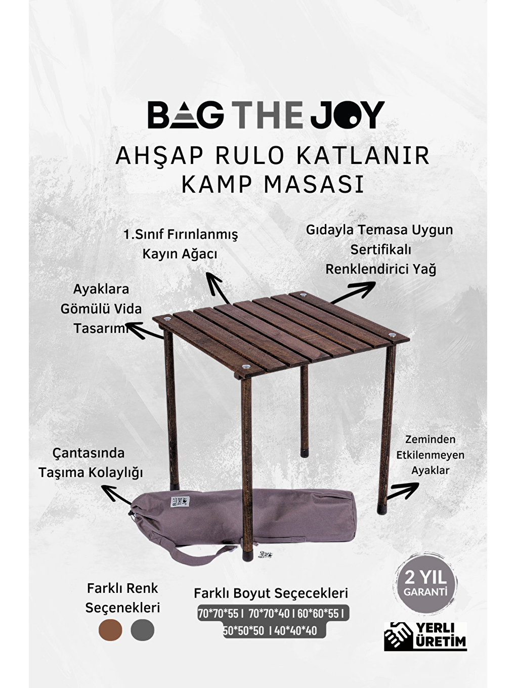 Bag The Joy Antrasit 50*50*50cm Ahşap Katlanır Kamp Masası - Antrasit - 4