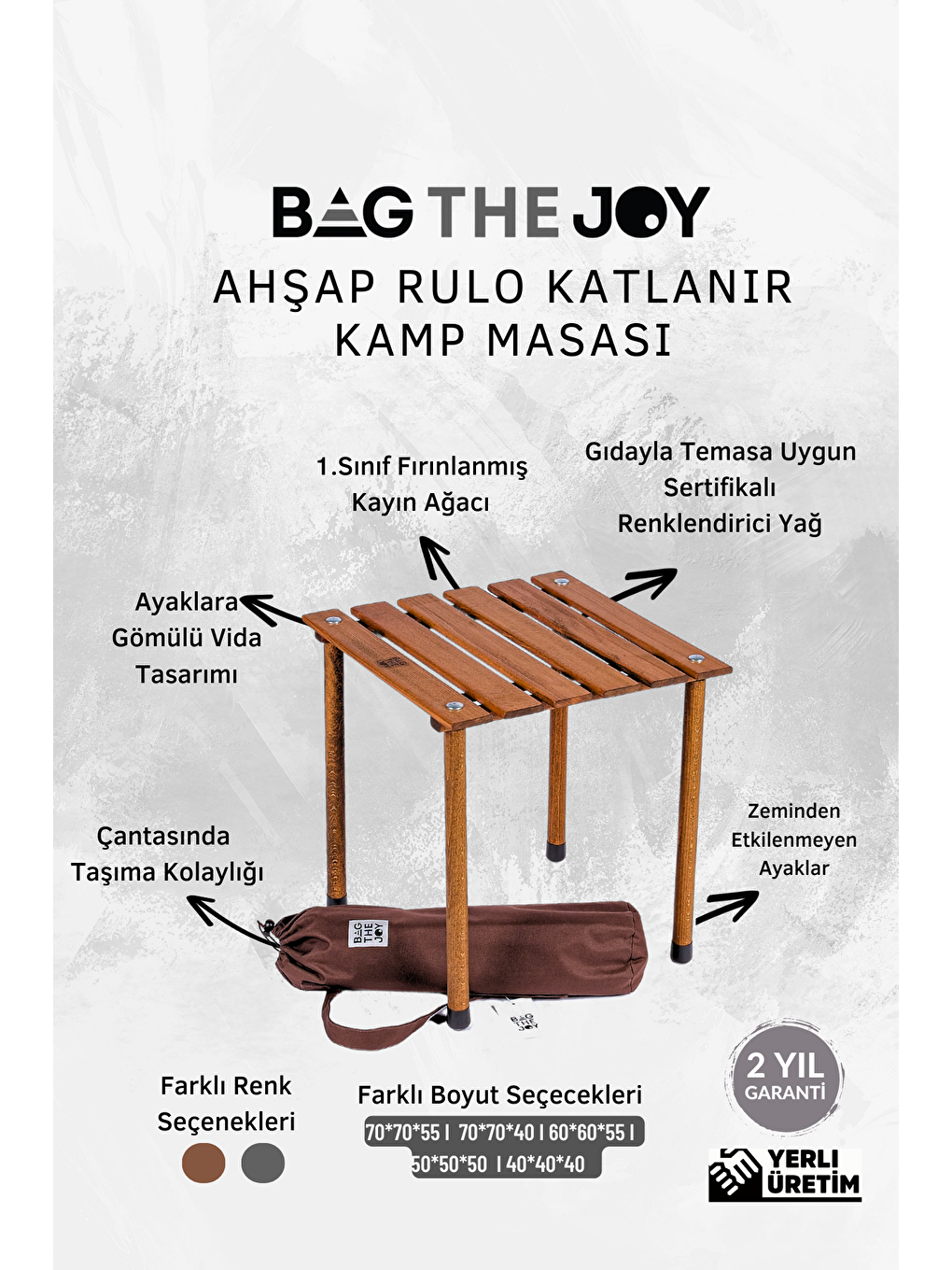 Bag The Joy Kahverengi 40*40*40cm Ahşap Katlanır Kamp Masası - Kahverengi - 4