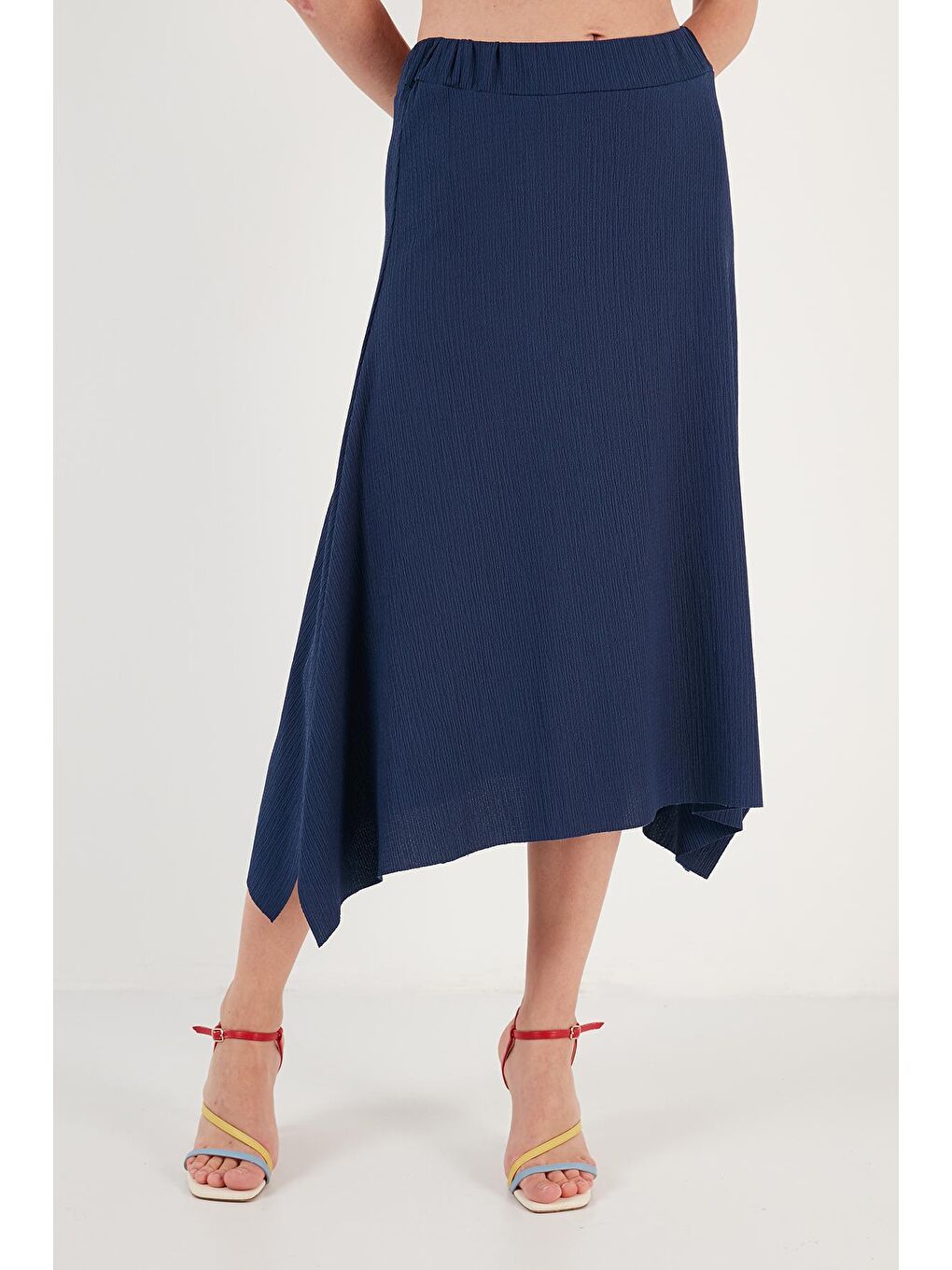 İndigo Asimetrik Dar Kesim Örme Etek 5865017-1