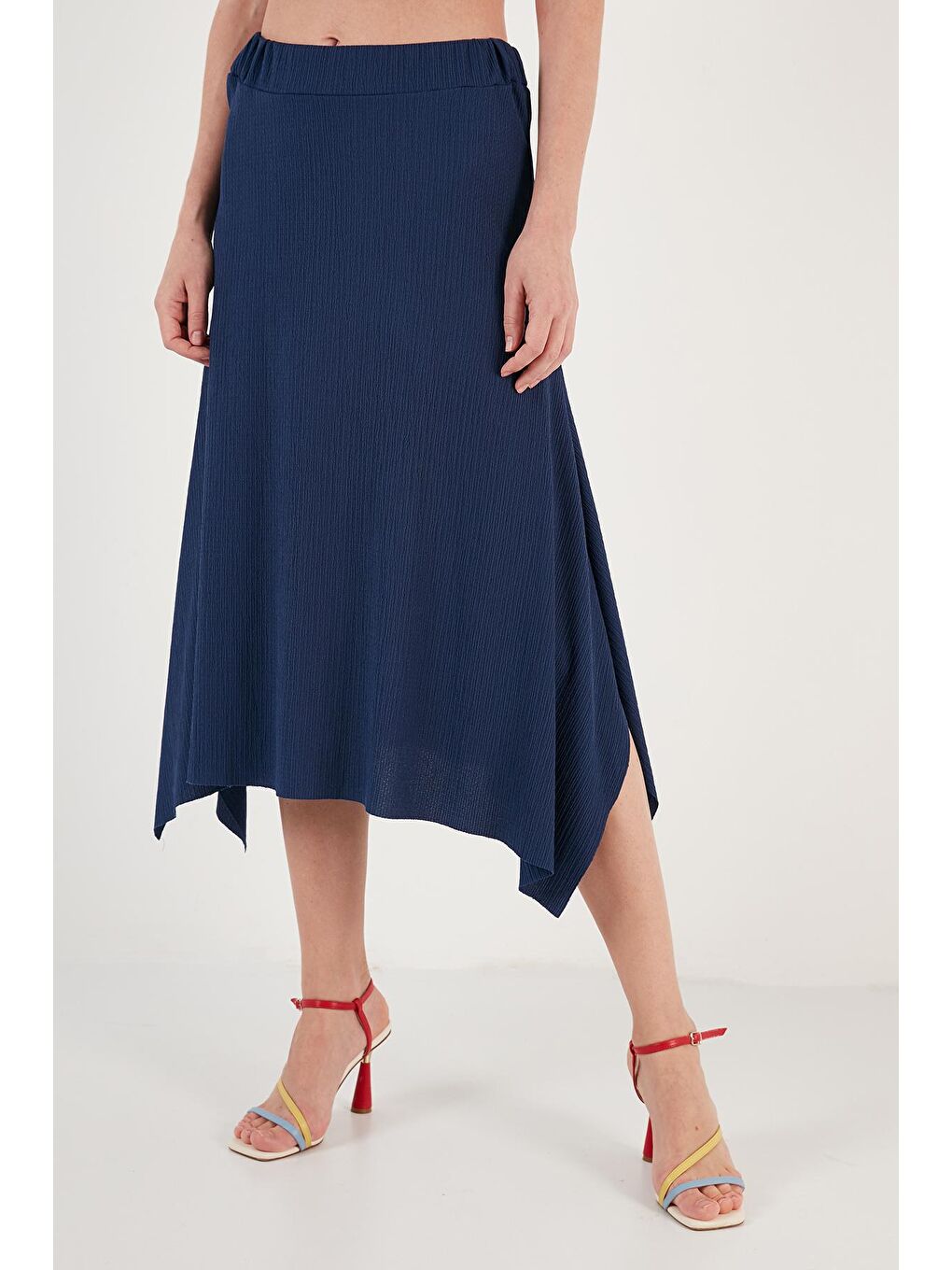 İndigo Asimetrik Dar Kesim Örme Etek 5865017-2