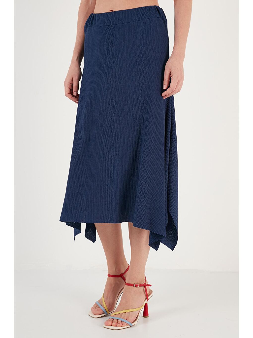 İndigo Asimetrik Dar Kesim Örme Etek 5865017-3