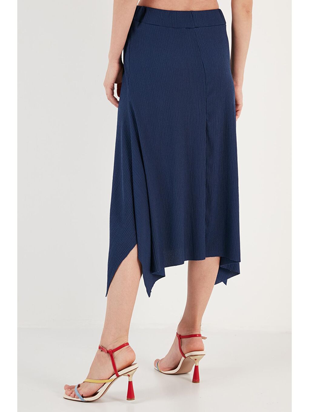 İndigo Asimetrik Dar Kesim Örme Etek 5865017-5