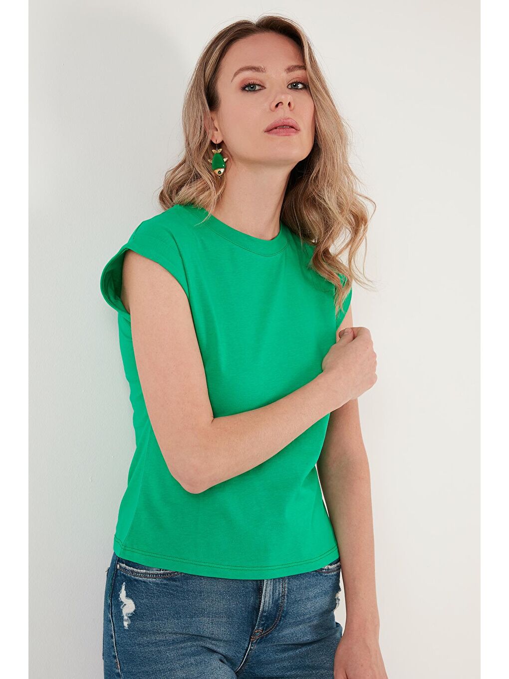 Lela Yeşil Bisiklet Yaka % 100 Pamuk Basic T Shirt 5864121