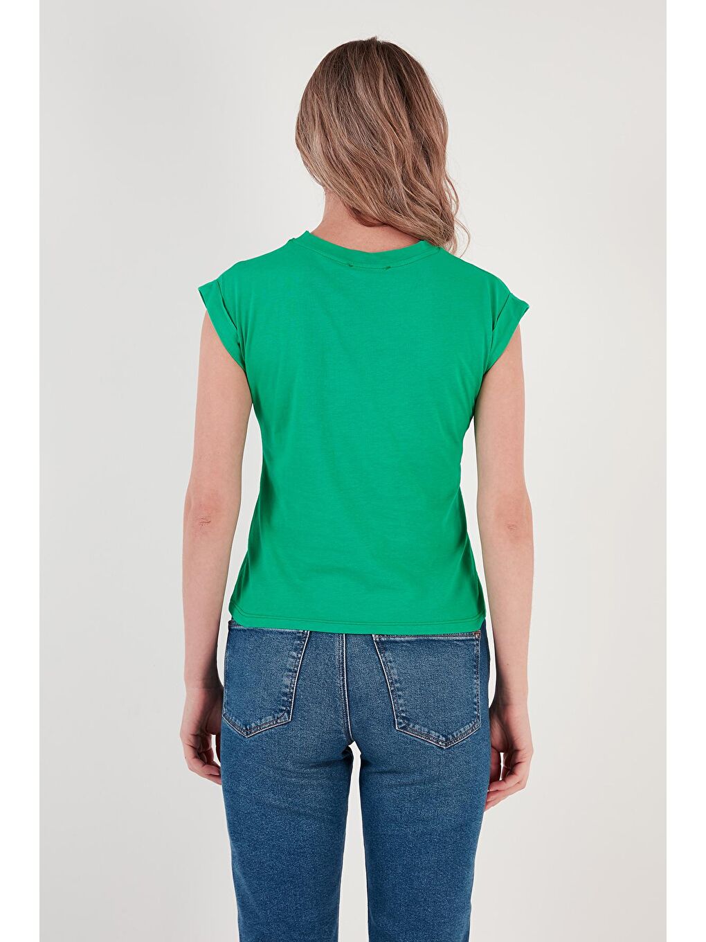 Lela Yeşil Bisiklet Yaka % 100 Pamuk Basic T Shirt 5864121 - 5