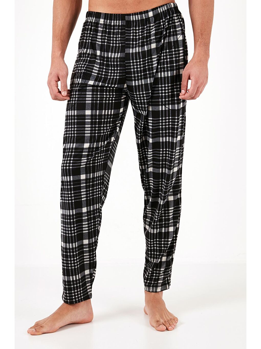 Siyah Ekoseli Elastik Bel Bantlı %100 Pamuk Regular Fit Cepli Pijama Altı 60961006