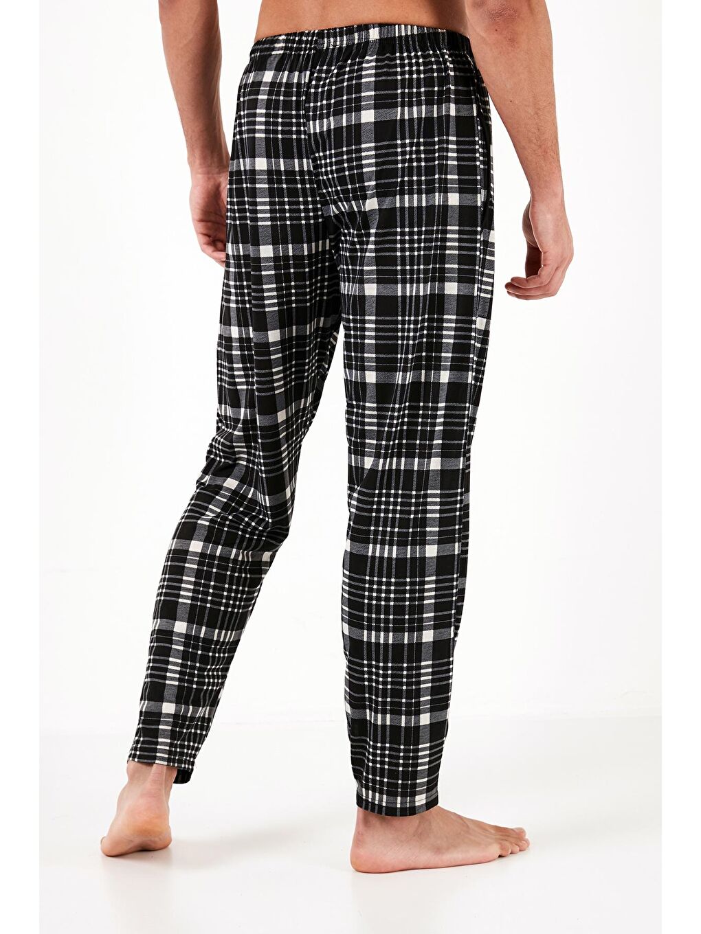 Siyah Ekoseli Elastik Bel Bantlı %100 Pamuk Regular Fit Cepli Pijama Altı 60961006-1