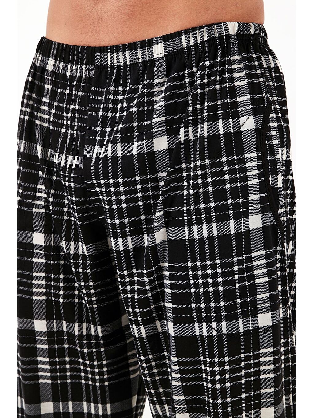 Siyah Ekoseli Elastik Bel Bantlı %100 Pamuk Regular Fit Cepli Pijama Altı 60961006-4