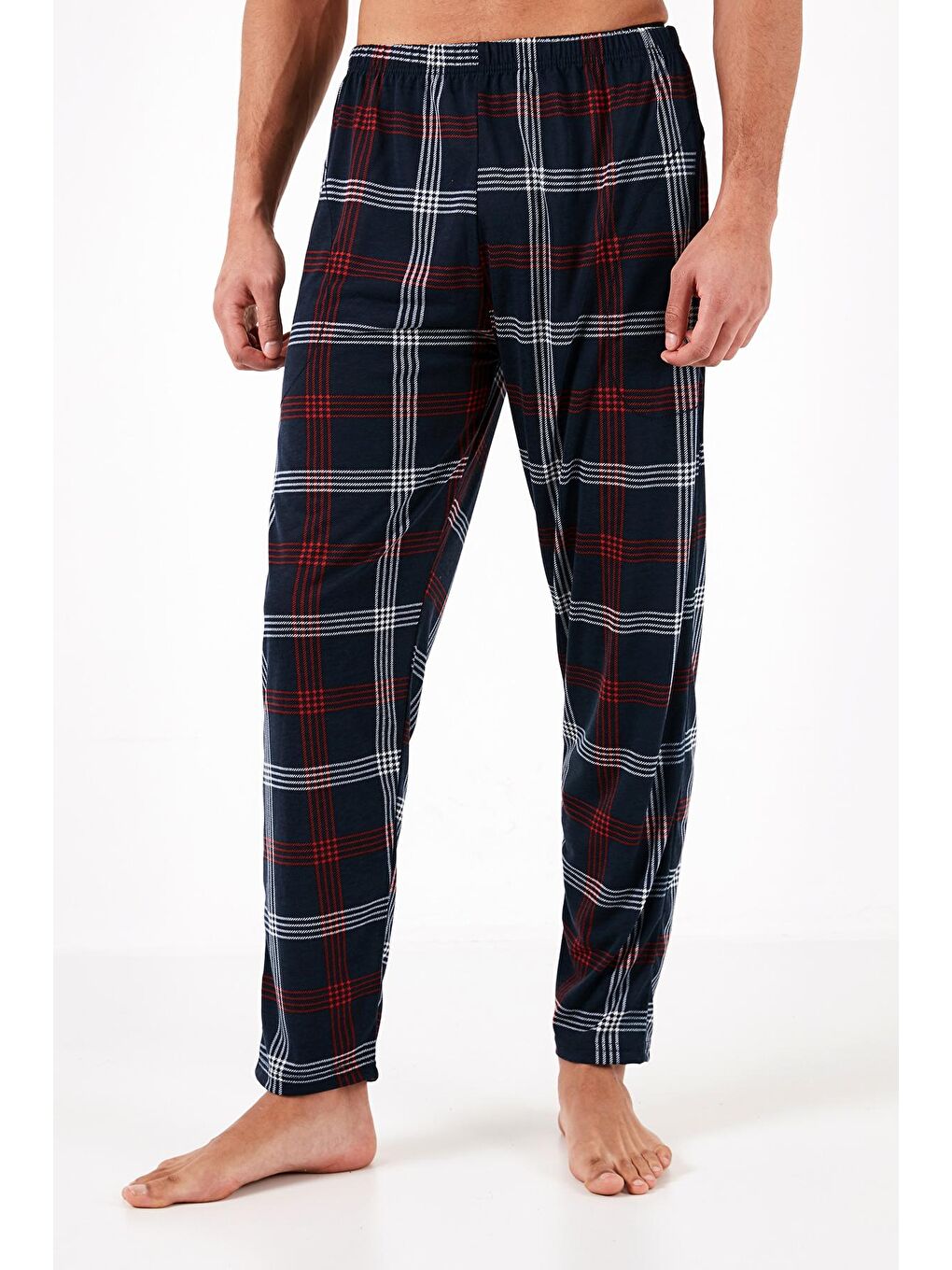 Lacivert Ekoseli Elastik Bel Bantlı %100 Pamuk Regular Fit Cepli Pijama Altı 60961006