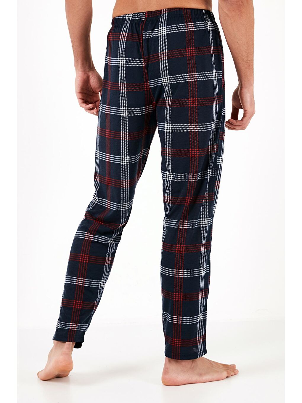 Lacivert Ekoseli Elastik Bel Bantlı %100 Pamuk Regular Fit Cepli Pijama Altı 60961006-1