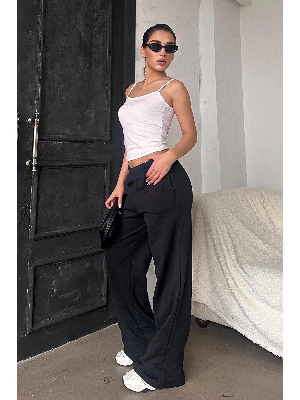 Siyah Bol Paça Kadın Eşofman Altı Mg2279-5
