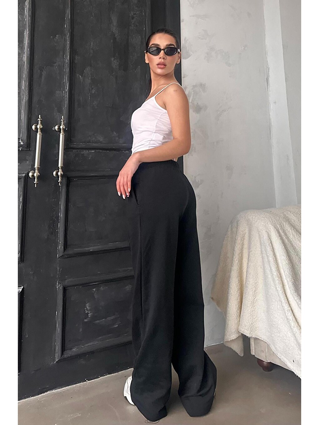 Siyah Bol Paça Kadın Eşofman Altı Mg2279-8