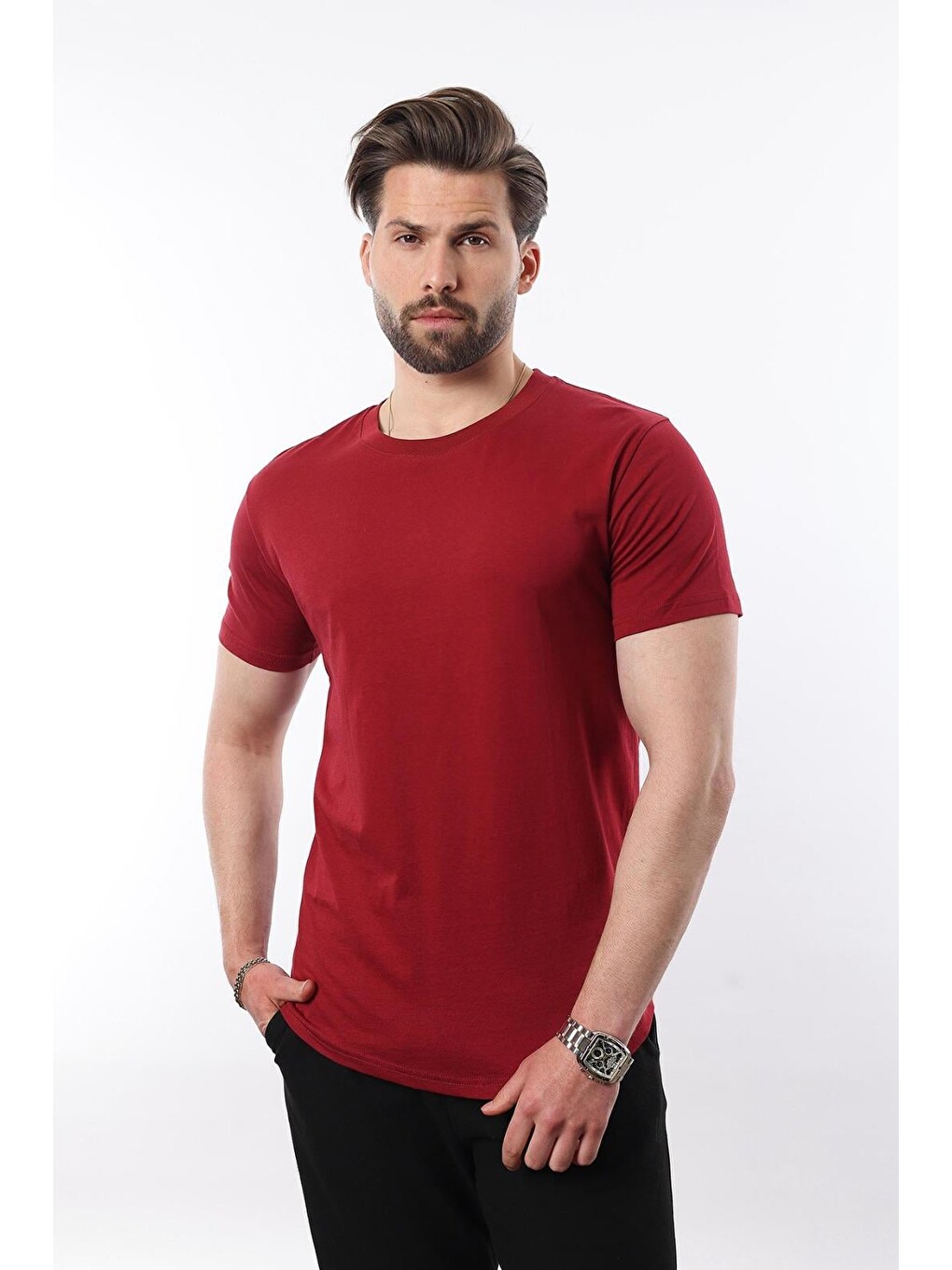 Bordo Erkek %100 Pamuk Tişört 4951-3
