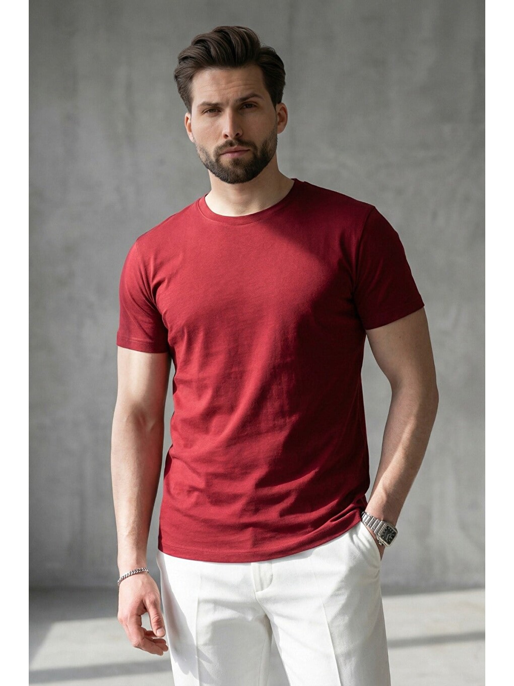 Bordo Erkek %100 Pamuk Tişört 4951-1